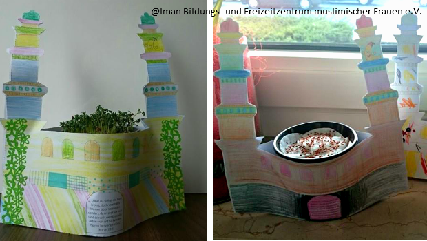 Das Iman Bildungs- und Freizeitzentrum muslimischer Frauen e.V. hat im Bastelcafé mit Kinder Moscheen für den Frühling gebastelt