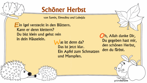 Herbstgedicht von muslimischen Kindern geschrieben